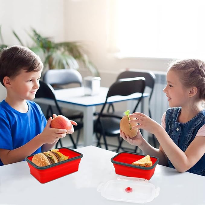 Guyuyii Collapsible Food Storage Containers - 4-Pack Silicone Food Storage Containers with Lids for Pantry - Perfect for Meal Preppers, Lunch, Picnics, Kitchen Use, and Travelers