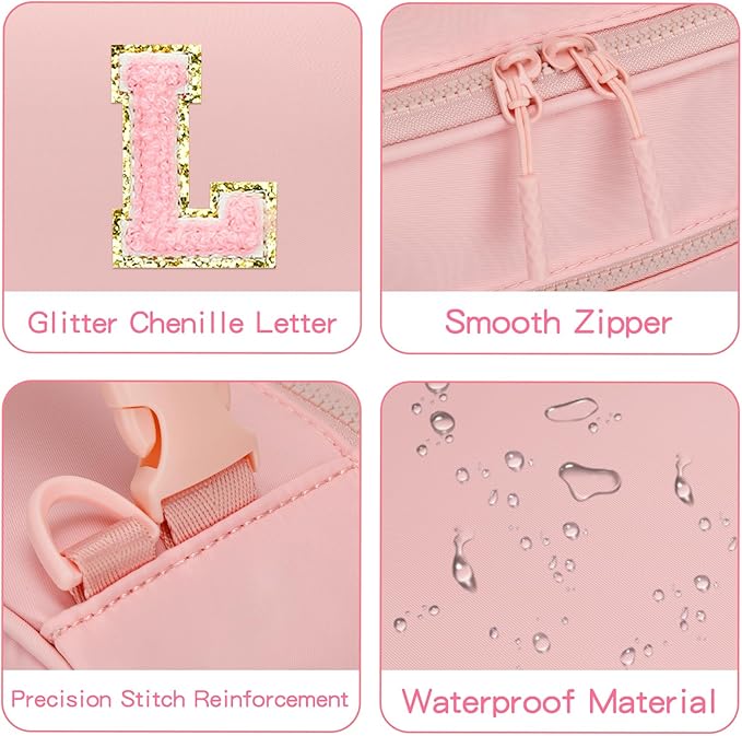 Initial Insulated Lunch Bag for Girls Kids, Back to School Gift, Reusable Leak-proof Lunch Box with Adjustable Strap for School Daycare Travel Picnic (Pink,L)