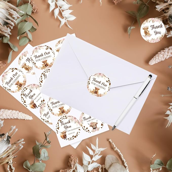 Serencatcher 80 Pcs Highland Cow Thank You Stickers 2 Inch, Highland Cow Themed - Image 2