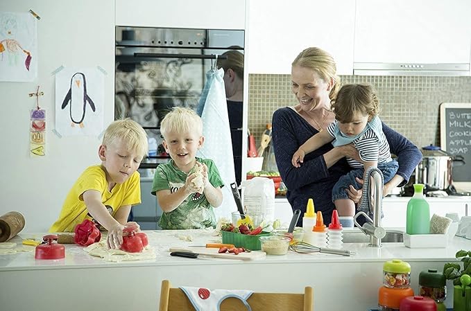 Kuhn Rikon Kinderkitchen® Kids Chef Knife Set 6", 2 Pieces, Black/Orange | Straight Edge & Serrated Knife | Cutting Tool Made for Real Cooking | Child Friendly Dog Design With Hand Guard For Safety