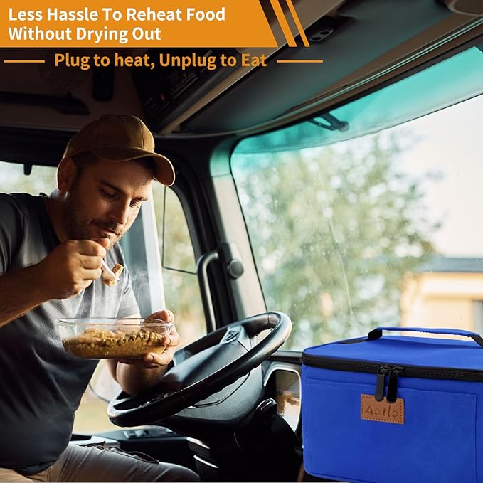 Aotto Portable Oven Electric Lunch Box Food Heater - 12V/24V 2-in-1 Car Food Warmer, Heated Lunch Box for Adults, Cook, Reheat, and Keep Meals Warm for Car, Truck, Travel - Blue