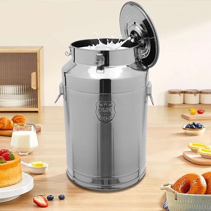 304 Stainless Steel Milk Can - 20 Gallon (76 Liter) Heavy Duty Airtight Food Storage Container for Milk, Wine, Oil - Ideal for Home, Farm, and Commercial Use