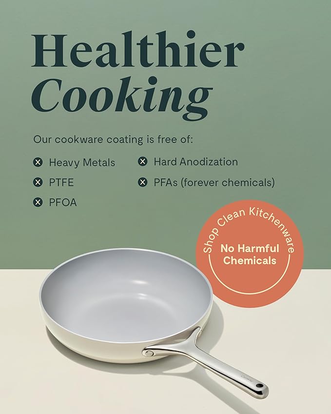 Caraway Nonstick Ceramic Frying Pan (2.7 qt, 10.5") - Non Toxic, PTFE & PFOA Free - Oven Safe & Compatible with All Stovetops (Gas, Electric & Induction) - Perracotta