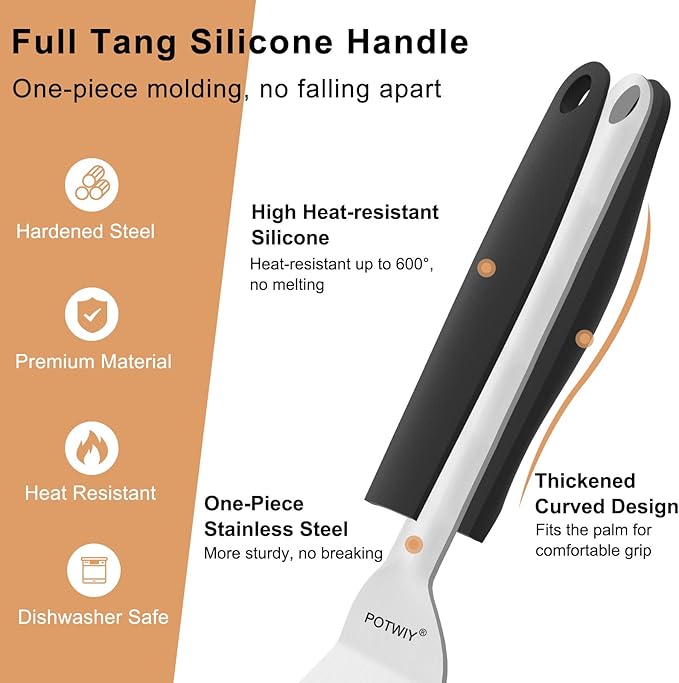 Fish Spatula Stainless Steel, 11.3" Slotted Fish Turner with Silicone Handle, Small Metal Spatula for Cast Iron Skillet, Kitchen Cooking Flipper for Egg, Burger, Pancake