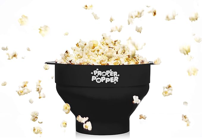 The Original Proper Popper Microwave Popcorn Popper, Silicone Popcorn Maker, Collapsible Bowl BPA Free & Dishwasher Safe - (Black)