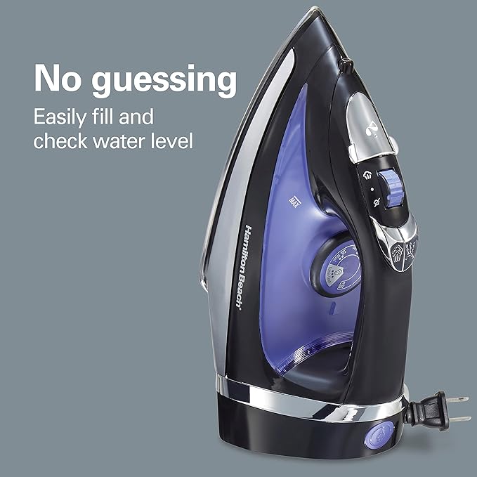 Hamilton Beach Steam Iron for Clothes & Garment Steamer with Smooth Press Stainless Steel Soleplate, 1200 Watts, 8’ Retractable Cord, Black (14214) (Pack of 2)