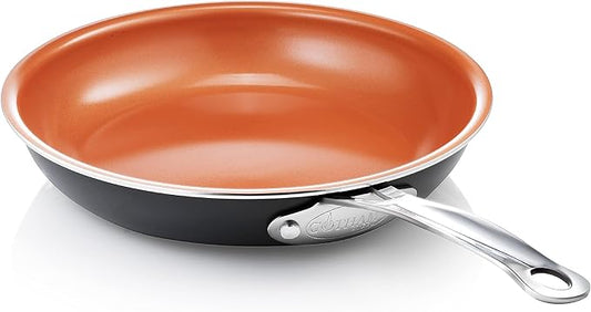 Gotham Steel 9.5 Inch Copper Non Stick Frying Pans, Ceramic Non Toxic Frying Pans Nonstick Skillet Made Without PFOA PFOS, Lightweight, Stay Cool Handle, Oven and Dishwasher Safe