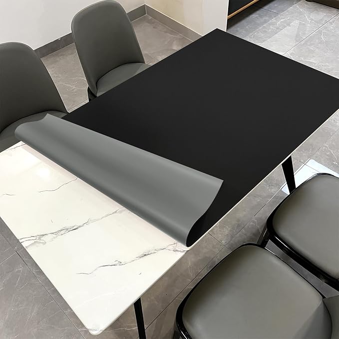 Leather Table Cover,1.8mm Thick,35.4x70.9 Inch Table Protector,Table Protector for Dining Room Table,Table Cover Protector,Dining Room Table Protector Pad(Black+Gray,35.4x70.9)