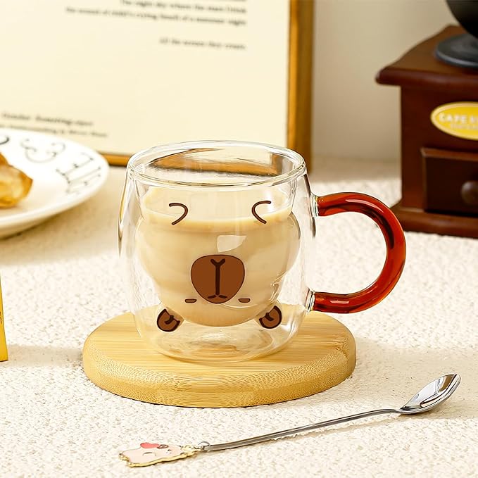 Birthday Gifts for Women Men Cute Capybara Mug Double Walled Coffee Glasses Cups Tea Cappuccino Latte Cup Funny Christmas Gifts Cute Capybara Stuff Gift for Mom Friend Coworker Her Him Home Decor