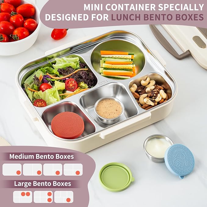 8 Pack - 1.6 Oz Small Salad Dressing Containers To Go, Leakproof Condiment Containers with Lids Reusable Stainless Steel Sauce Cups for Lunch Boxes Kitchen Storage Picnics Travel Meal Prep