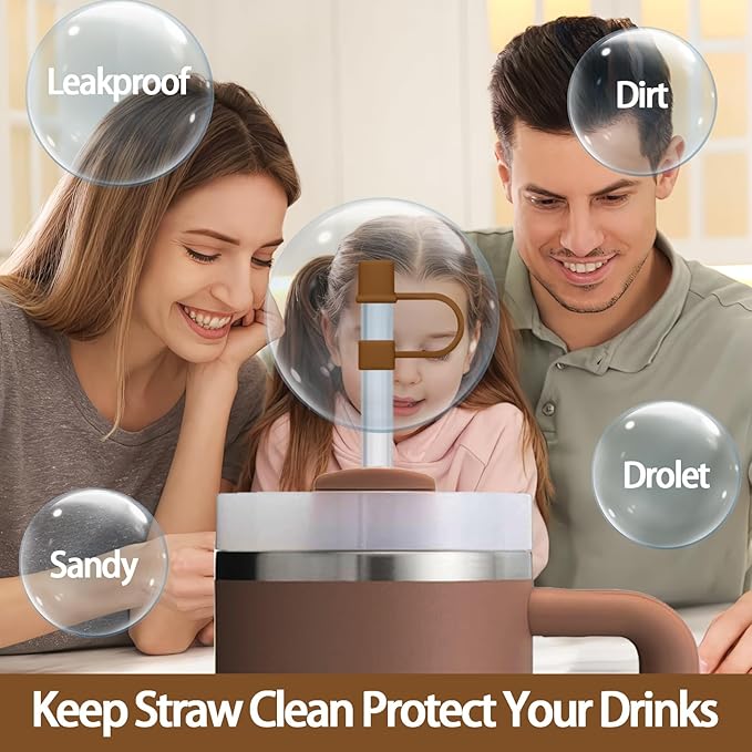 6PCS Silicone Straw Covers Cap Compatible with Stanley Cup 30-40 oz Tumbler with Handle 10mm Straw Toppers Reusable Cover for Stanley Cup Accessories（Brown）