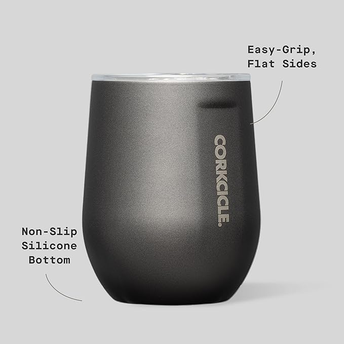 Corkcicle Stemless Wine Tumbler - Keeps Drinks Cold for 6 Hours - Triple-Insulated Stainless Steel - Non-Slip Base - Summer Drinkware Gift - Keeps Drinks Ice Cold - 12 oz - Ceramic Slate