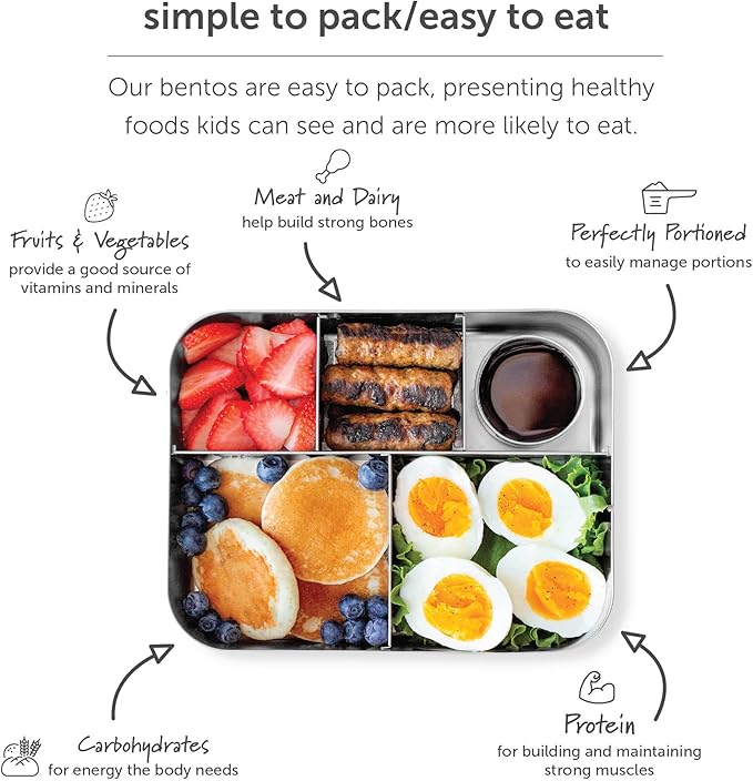 LunchBots Medium Trio II Snack Container - Divided Stainless Steel Food Container - 3 Sections for Snacks On the Go, Dishwasher Safe - Stainless Steel