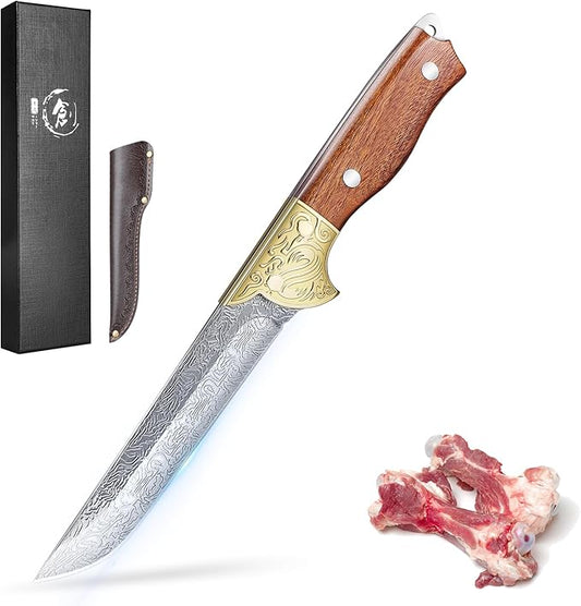 Purple Dragon 5" Boning Knife - Japanese Steel Professional Fillet Knife with Sheath, Elegant Blade, Sharp for Meat, Fish, Camping, Gift Box Included