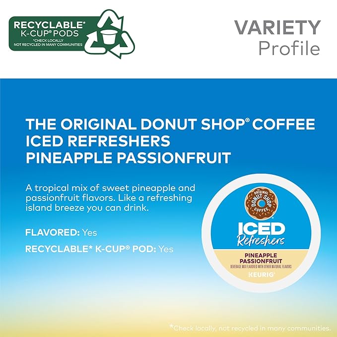The Original Donut Shop Iced Refreshers, Pineapple Passionfruit Flavor, Keurig Single Serve K-Cup Pods, 60 Count (6 Packs of 10)