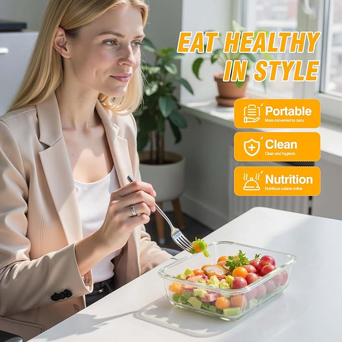 5 PACK 36 oz Glass Meal Prep Containers, Glass Food Containers with Snap-Lock Lids, Airtight Lunch Containers, Microwave, Oven, Refrigerator and Dishwasher Safe，Gray