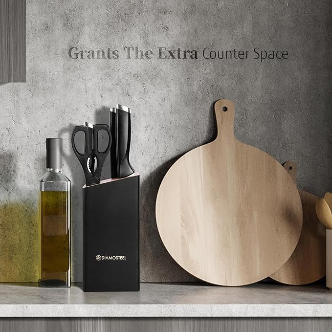 Black Knife Set with Wooden Block, 7 Pieces Sharp Knife Block Set with Stainless Steel Blade Ergonomic Handle, Dishwasher Safe Knives Set