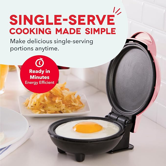DASH Mini Maker Electric Round Griddle for Individual Pancakes, Cookies, Eggs & other on the go Breakfast, Lunch & Snacks with Indicator Light + Included Recipe Book - Pink