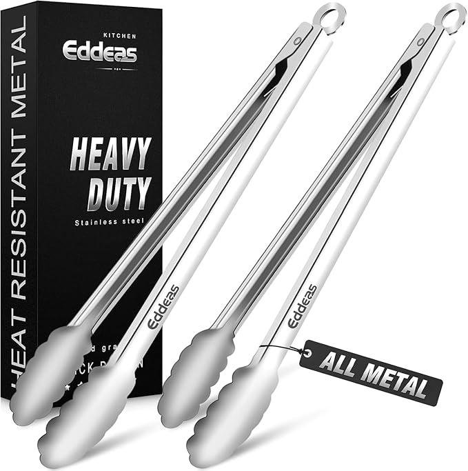 Grill Tongs, 600 Degrees Heat Resistant 17 Inch Extra Long BBQ Tongs, All Metal Kitchen tongs, Heavy Duty Stainless Steel Locking Tongs for Cooking, Grilling, Barbecue/BBQ, Buffet, 2 Pack