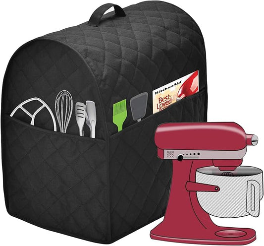Stand Mixer Dust Cover with 3 Pockets Compatible with KitchenAid Tilt Head, Easy Cleaning，Can Ironable (Black, Fits for 4.5-Quart and All 5-Quart)