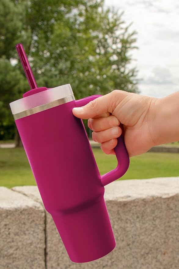 HALM Stanley Quencher Tumbler Glass Straws Pink Reusable Replacement Straws for Tumbler with Handle Stainless Steel Drinking Cup Accessory BPA-Free & Dishwasher Safe