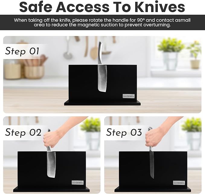 DAWNTREES Large Black Magnetic Knife Holder, 16 Inch Magnetic Knife Block Kitchen Counter Universal Knife Display Rack Multifunctional Storage