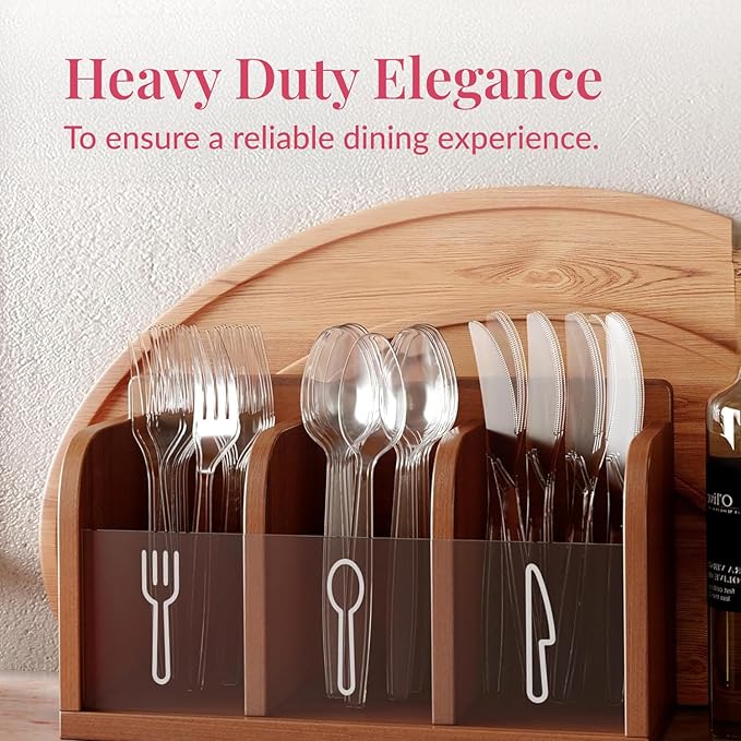 Prestee 100 Pack Plastic Silverware Knives - Heavy Duty, Clear Plastic Knives for Parties, Catering, and Events - Durable and Elegant Disposable Knife Utensils for Weddings, Dinners, and Celebrations