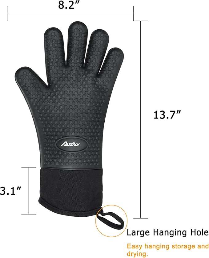 Silicone Cooking Gloves, Grilling Gloves, Heat Resistant Gloves BBQ Kitchen Silicone Oven Mitts, Long Waterproof Non-Slip Potholder for Barbecue, Cooking, Baking