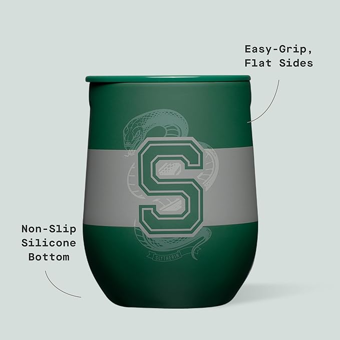 Corkcicle Stemless Insulated Wine Glass Tumbler - Keeps Beverages Cold 6 Hrs Hot 3 Hrs - Stainless Steel - Easy-Grip - Summer Drinkware Gift - Keeps Drinks Ice Cold - 12 oz - Slytherine