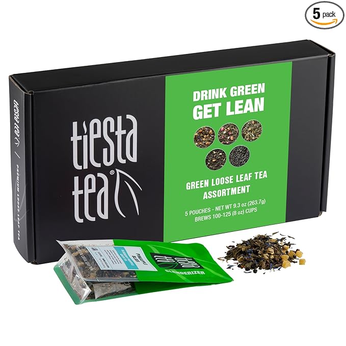 Tiesta Tea - Green Tea Gift Box, Loose Leaf, Medium Caffeinated Variety Pack, Make Hot & Iced Brews, 5 Pouches of Assorted Blends with Chinese Gunpowder, Chinese Jasmine, and Fruity Green