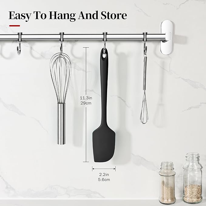 600ºF Heat Resistant Spatula, 11.34 inch High Heat Food Safe Semless Kitchen Silicone Scraper for Cooking Baking Mixing Scraping Stirring Nonstick Cookware Pan Bowl (Black)