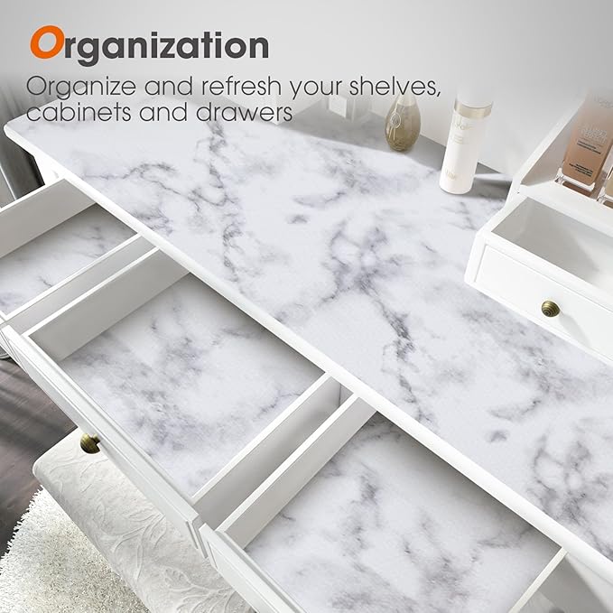 Beautysaid Shelf and Drawer Liner for Kitchen Cabinet, Non Adhesive Non Slip Shelf Paper Waterproof Washable Thickened for Dresser Pantry Shelve Bathroom Protector Liner(Marble,23.6 in x 10 FT)