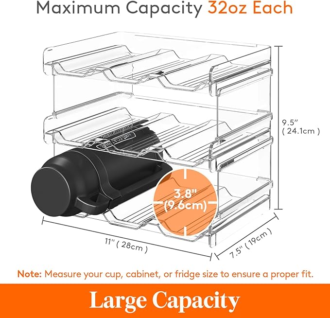 Lifewit Stackable Water Bottle Organizer for Cabinet, Water Bottle Holder, Kitchen Pantry Organization and Storage, Plastic Fridge Wine Racks, Tumbler Travel Mug Cup Holder, 6Pack, Hold 18 Bottles