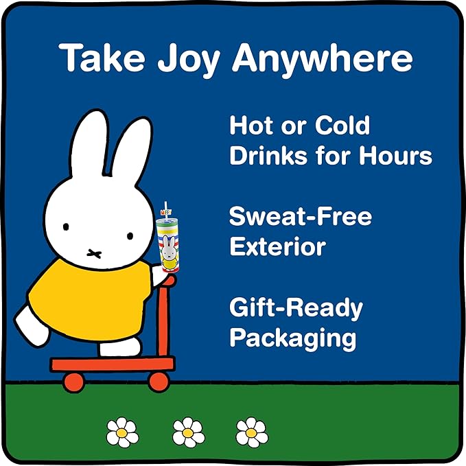 Dragon Glassware | Miffy 24 oz Vacuum Insulated Tumbler with Lid and Straw - Tumbler Cup with 2 Straws - Stainless Steel Tumbler with Straw Topper for Water, Iced Tea - Stripes