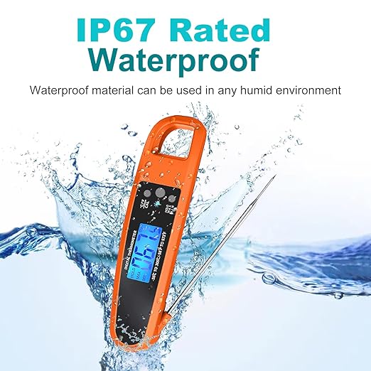 Instant Read Meat Thermometer for Kitchen Cooking, Ultra Fast Precise Waterproof Digital with Backlight, Magnet and Foldable Probe for Food,Deep Fry, Outdoor BBQ, Grill(Orange)