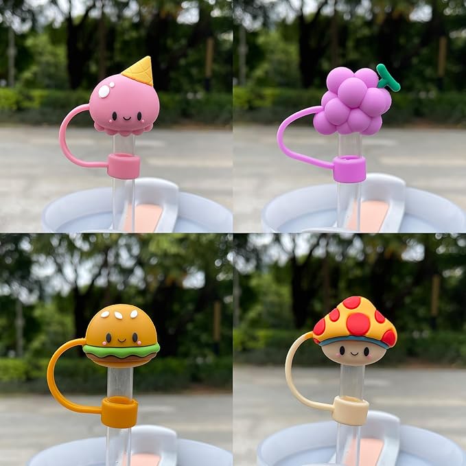 5PCS Straw Cover Cap for Stanley Cup, Silicone Cute Fruits & Food Straw Topper for Stanley 30&40 Oz Tumbler with Handle, 10mm 0.4in Dust-Proof Reusable Straw Tips Lids. (Color 7)