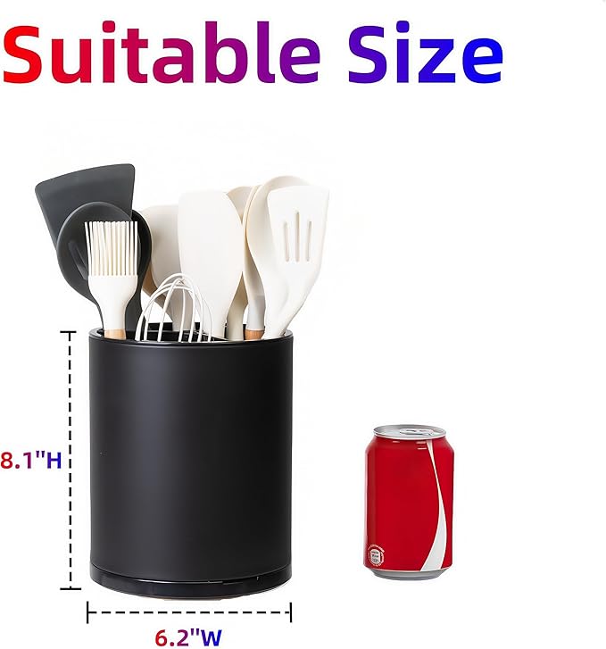 Utensil Holder,Large 360°Rotating Kitchen Utensil Holder For Counter,Cooking Silverware Organizer Stainless Steel Caddy Flatware Spoon Spatula Tool Cutlery Container