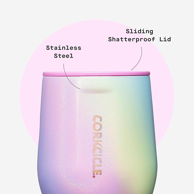 Corkcicle Stemless Wine Tumbler - Keeps Drinks Cold for 6 Hours - Triple-Insulated Stainless Steel - Non-Slip Base - Summer Drinkware Gift - Keeps Drinks Ice Cold - 12 oz - Rainbow Unicorn