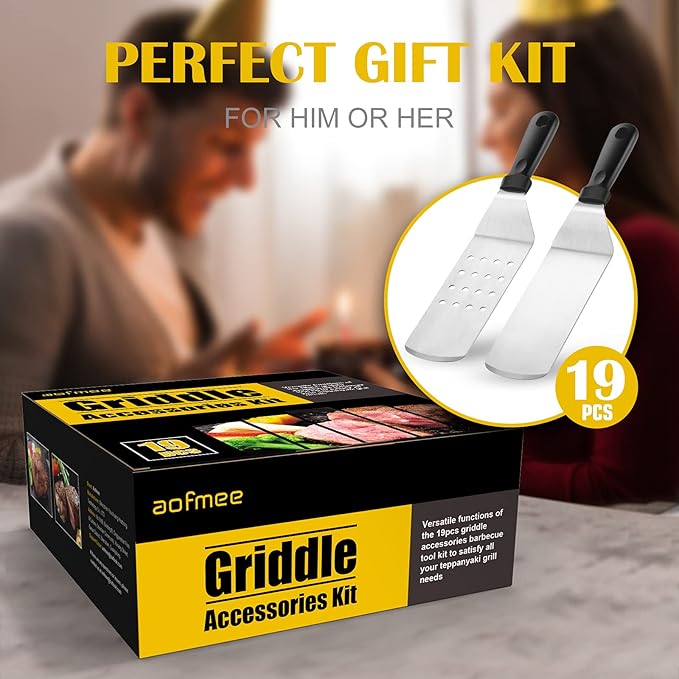 Griddle Accessories Kit, 19 Pcs Flat Top Grill Accessories Set for Blackstone and Camp Chef, Griddle Tools Set with Basting Cover, Spatula, Scraper, Bottle, Tongs, Egg Ring for Outdoor BBQ and Camping