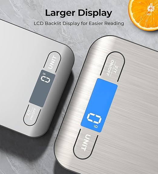 AZC Rechargeable Food Scale,33 lb Kitchen Scale, Digital Weight Grams and Ounces, 6 Units with Tare Function,8.2 x 6 x 0.7 inches