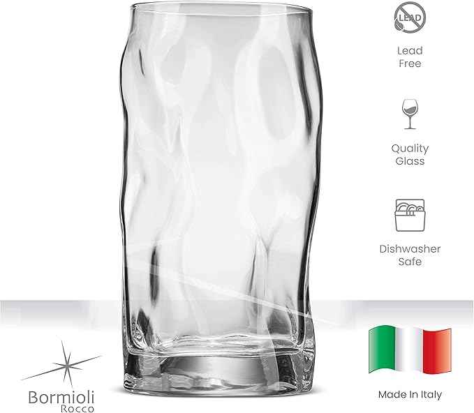 Bormioli Rocco Set Of 4 Sorgente Glasses, Crystal-clear Cocktail Glasses Barware, For Bourbon, Scotch, Water, Juice, Drinking Glasses Set, Made In Italy. (Highball)