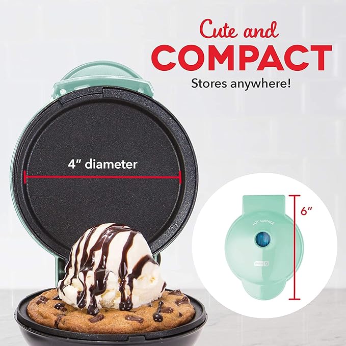 DASH Mini Maker Electric Round Griddle for Individual Pancakes, Cookies, Eggs & other on the go Breakfast, Lunch & Snacks with Indicator Light + Included Recipe Book - Aqua,4 Inch