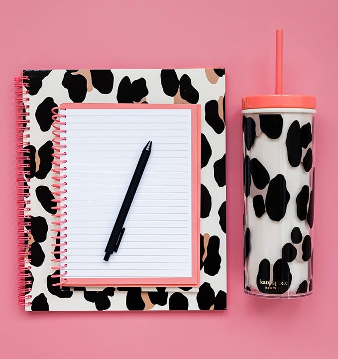kate spade new york Insulated Tumbler with Reusable Straw, Leopard Print 24 Ounce Acrylic Travel Cup with Lid, Forest Feline