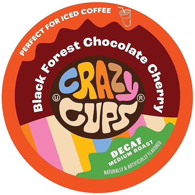 Crazy Cups Decaf Black Forest Chocolate Cherry Coffee Pods, Decaf Flavored Coffee Pods In Single Serve Cups Compatible With Keurig K Cups Machine(Pack of 1, 22 Count Total)