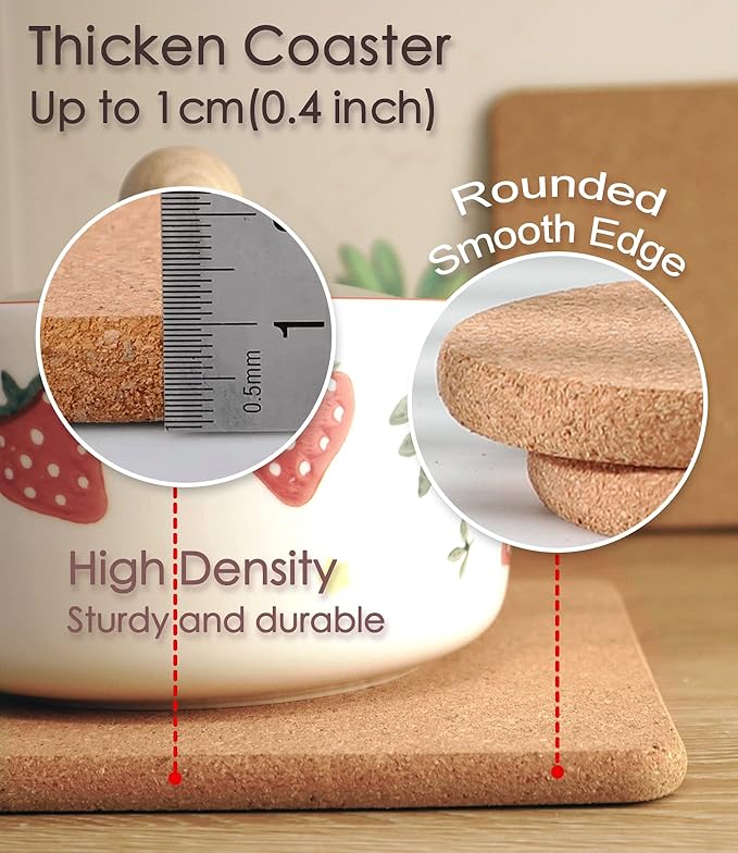 Cork Trivet, High Density Fine Particle Thick Cork Trivets for Hot Dishes, 8 Inch Heat Resistant Cork Coaster, Cork Placemats Cork Hot Pads for Hot Pots and Pans, 4 Pcs