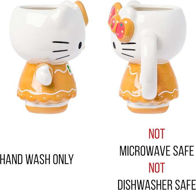 Silver Buffalo Sanrio Hello Kitty Gingerbread Dress 3D Sculpted Ceramic Mug, 20 Ounces