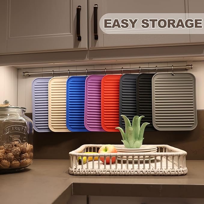 Joyhalo Trivets for Hot Dishes - Hot Pads for Kitchen, Silicone Trivets for Hot Pots and Pans, Hot Plates to Protect Table, Quartz Countertops Heat Resistance to 480°F, Set of 2, Khaki