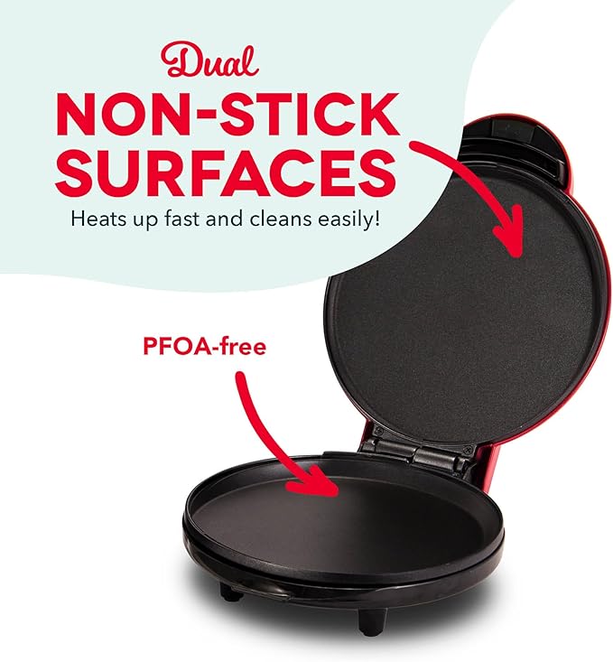 DASH 8” Express Electric Round Griddle for for Pancakes, Cookies, Burgers, Quesadillas, Eggs & other on the go Breakfast, Lunch & Snacks - Red
