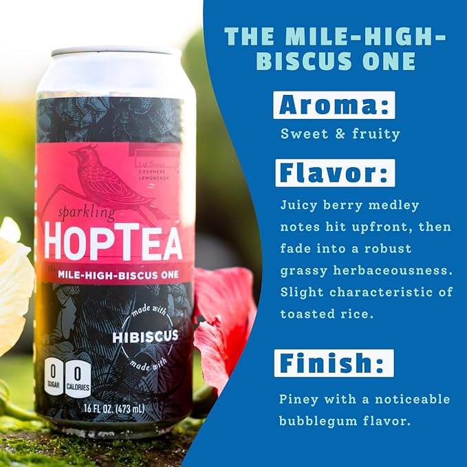 HOPLARK Sparkling HopTea – Hibiscus Tea with Lemondrop and Cashmere Hops – Tart Botanical Sparkling Tea – Zero Calorie – Caffeine Free – 12 Pack 16oz Cans - The Mile High Biscus One