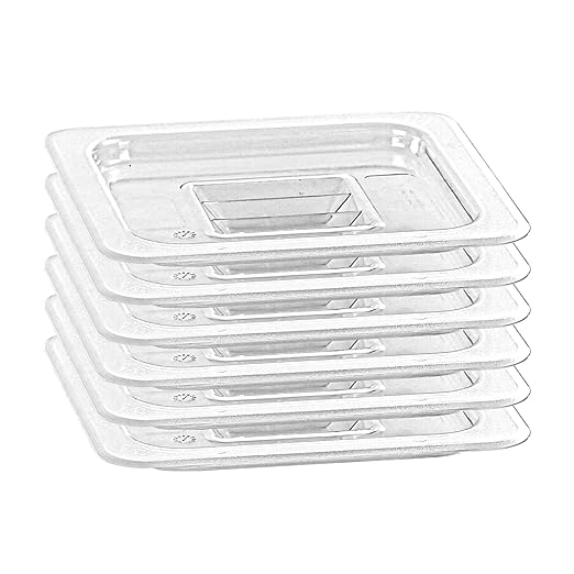 6 PCS Food Pan Lids 1/6 Size Polycarbonate Clear Pan Lids with Handle Food Storage Container Cover for Commercial Restaurant Hotel Dishwasher Safety